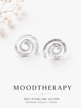 Moodtherapy Sterling Silver Spiral Stud Earrings 925 Minimal Modern NEW